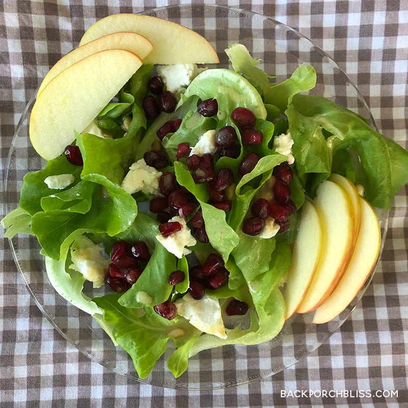 Mixed Baby Greens with Pomegranate, Gorgonzola and Pecans –