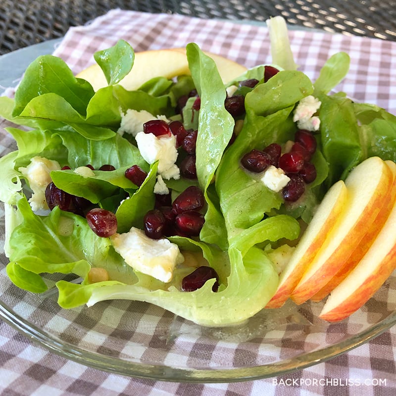 Mixed Baby Greens with Pomegranate, Gorgonzola and Pecans –