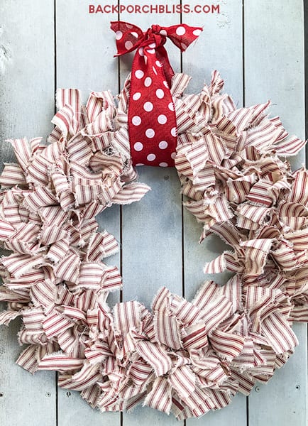Red Ticking Holiday Fabric Wreath for Under $12 - Back Porch Bliss